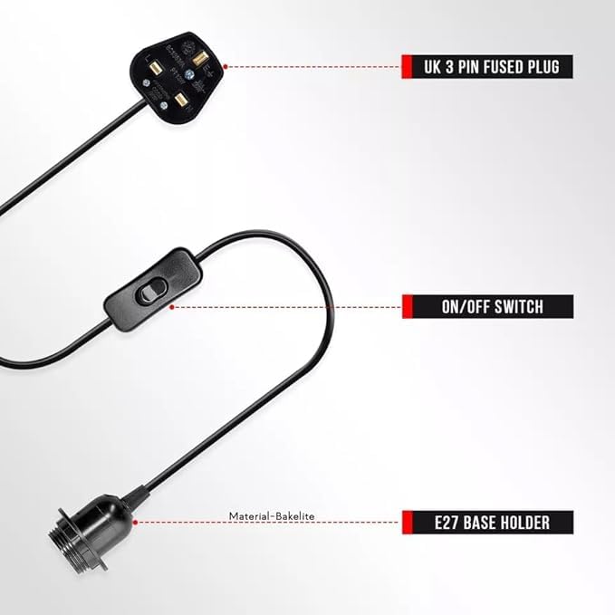 Plug in Pendant Light 2m/4.5m Cable E27 Lamp Holder~4119