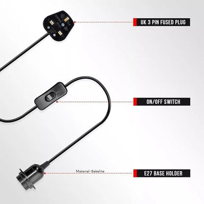 Plug in Pendant Light 2m/4.5m Cable E27 Lamp Holder~4119
