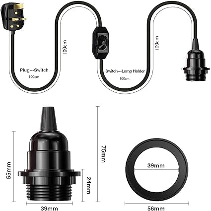 2m Plug in Pendant Light Fabric Cable  E27 Socket~4101