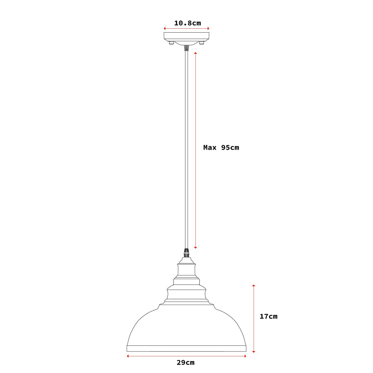 Curvy Metal Shade Pendant Light  E27 29cm Metal Shade~4151