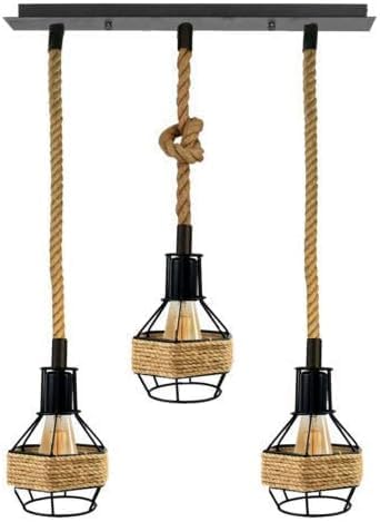 Jute Rope Pendant Light Fitting with Metal Shades~4084
