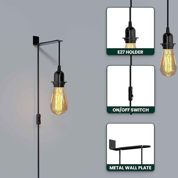 Plug in Pendant Light 2m/4.5m Cable E27 Lamp Holder~4119