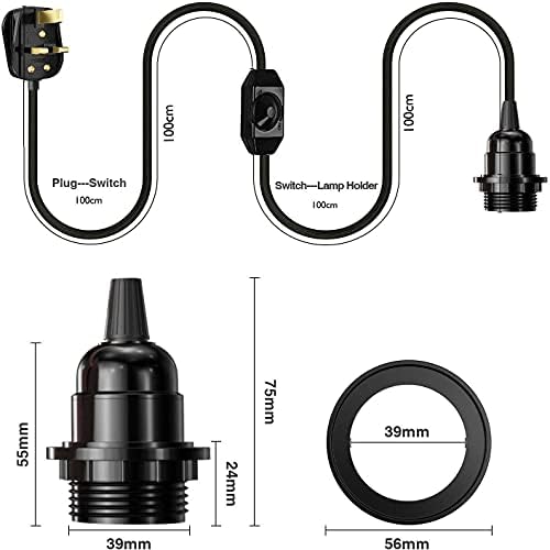 Plug in Pendant Light E27 2m Dimmer Switch Cable~4142
