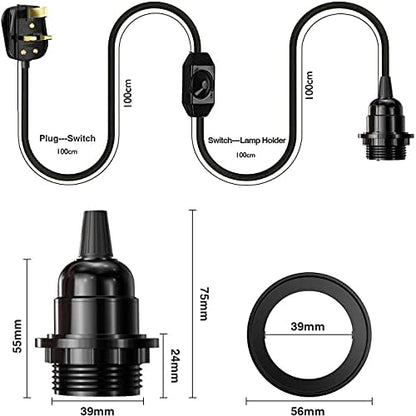 Plug in Pendant Light E27 2m Dimmer Switch Cable~4142