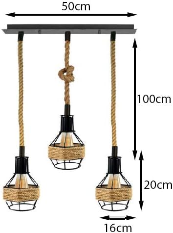 Jute Rope Pendant Light Fitting with Metal Shades~4084