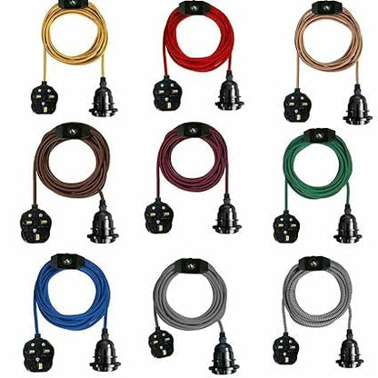 2m Plug in Pendant Light Fabric Cable  E27 Socket~4101