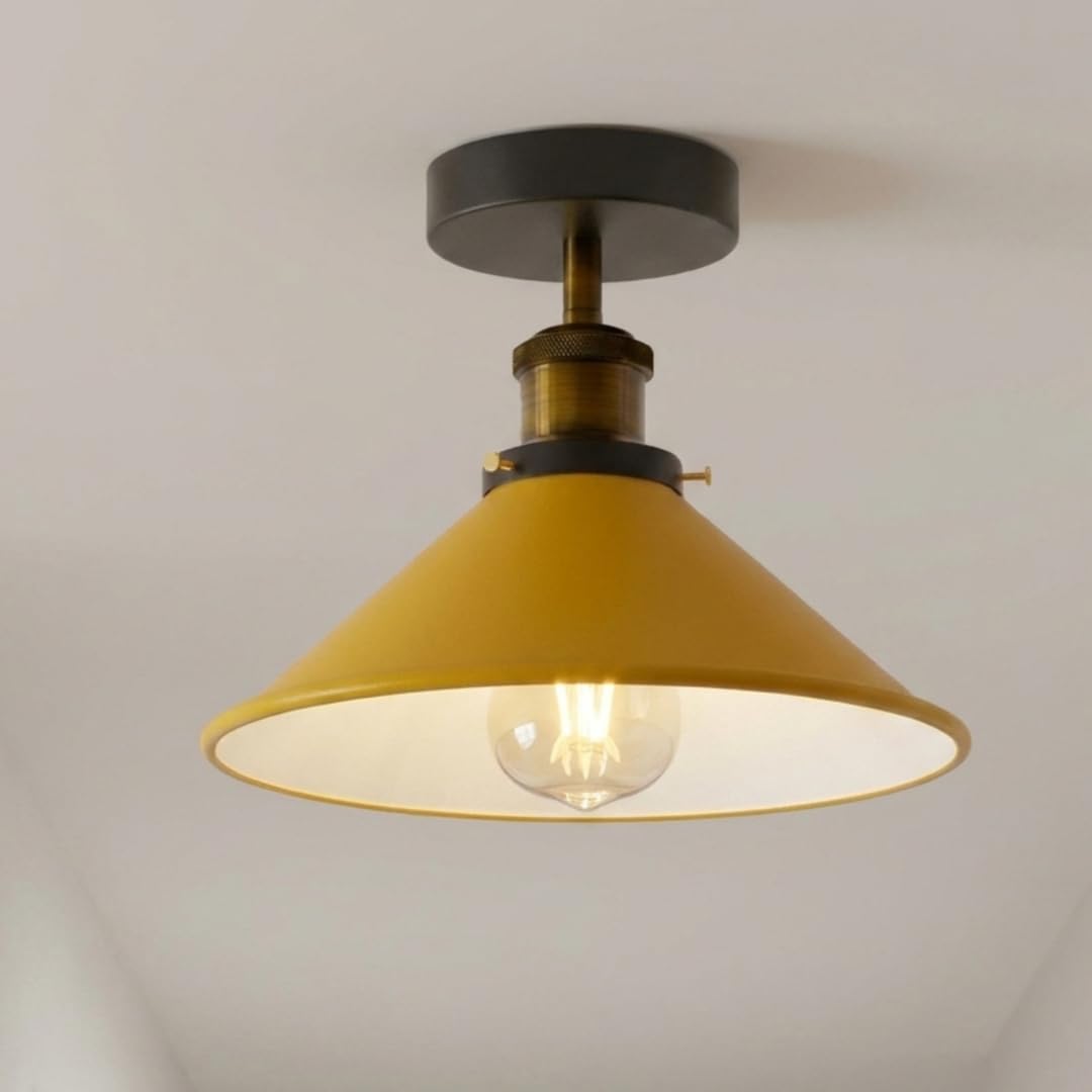 Semi Flush Ceiling Light 22cm Cone Shade E27 with Bulb ~4126