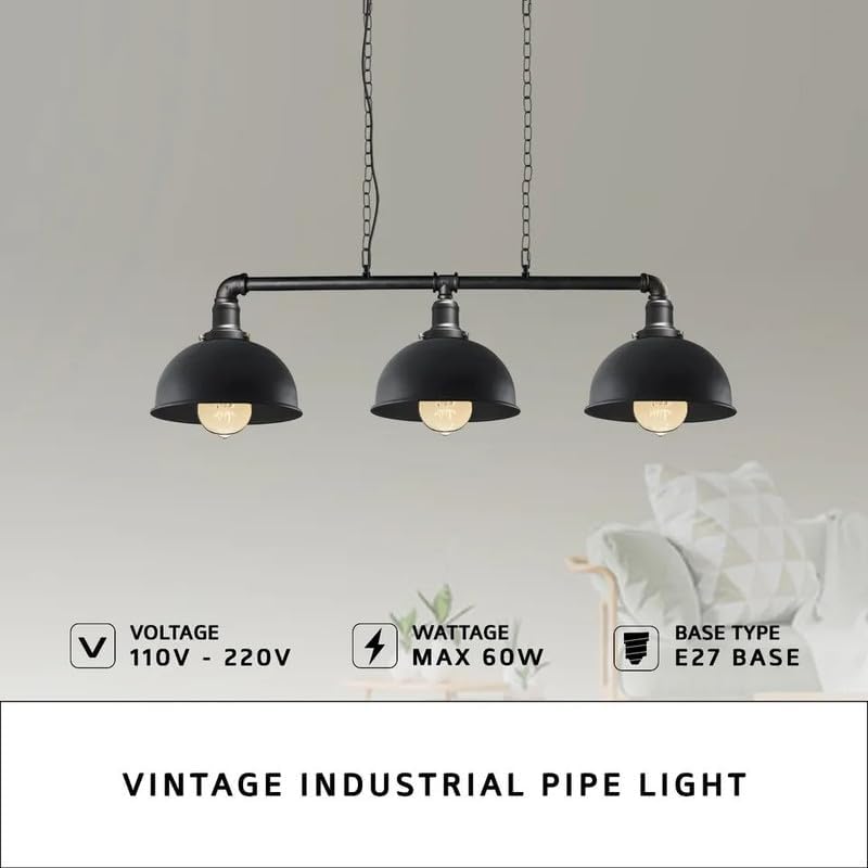 3 Head Water Pipe Ceiling Pendant Light With Black Dome Shade~2611