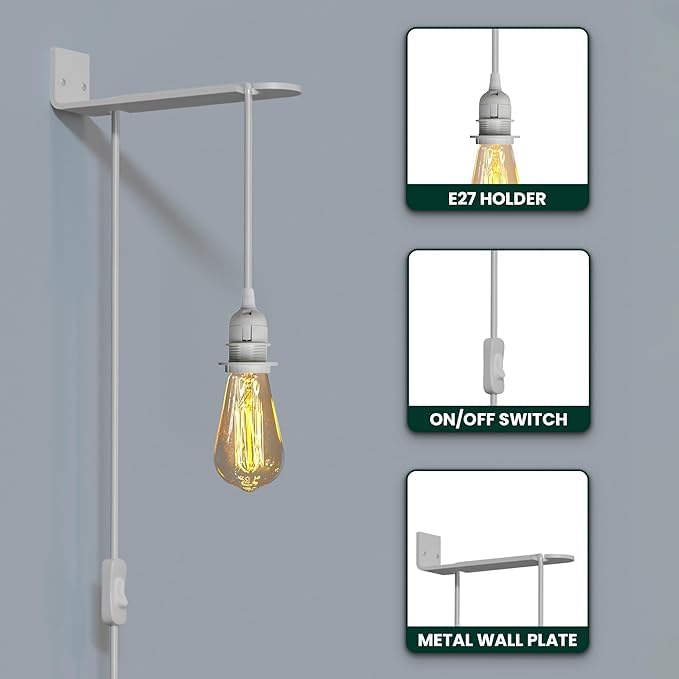 Plug in Pendant Light 2m/4.5m Cable E27 Lamp Holder~4119