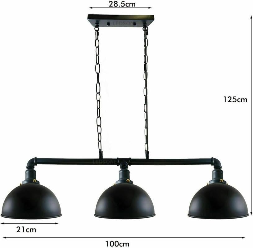 3 Head Water Pipe Ceiling Pendant Light With Black Dome Shade~2611