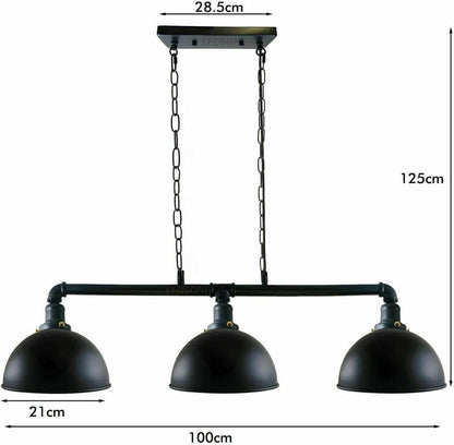 3 Head Water Pipe Ceiling Pendant Light With Black Dome Shade~2611