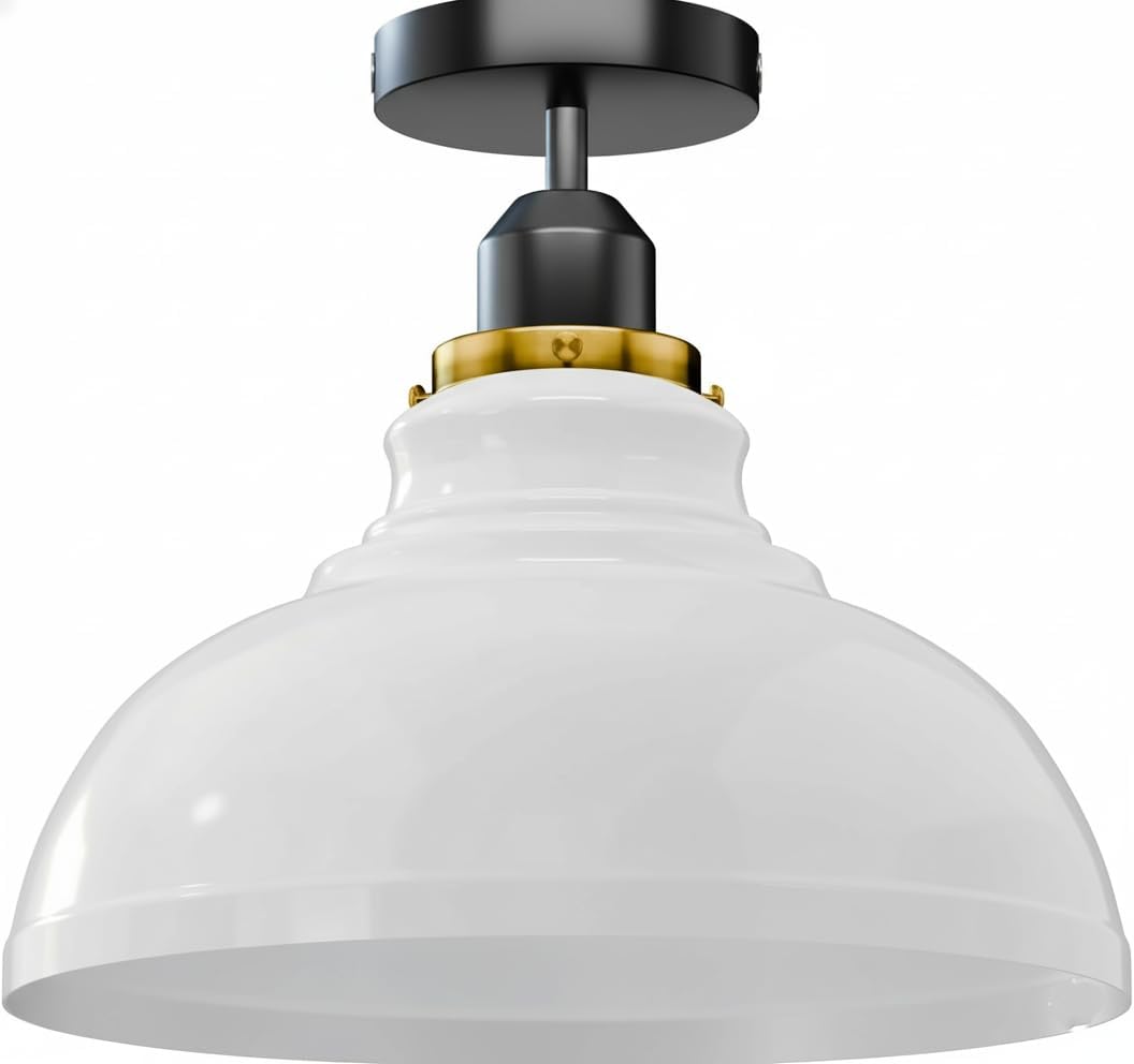 Curvy Metal Shade Ceiling Light, Semi Flush Mount Fixture, E26 Black Holder