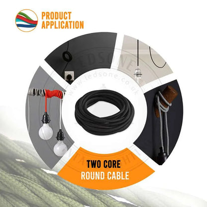 Fabric 2 Core Round Italian Braided Lighting Cable 0.75mm