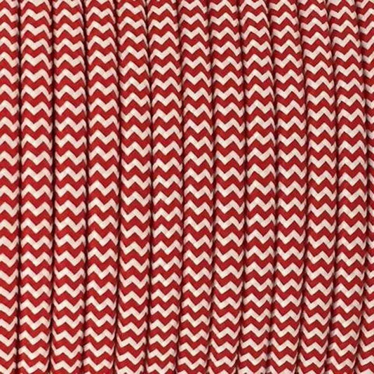 Vintage Red And White Fabric 2 Core Round Italian Braided Cable 0.75mm