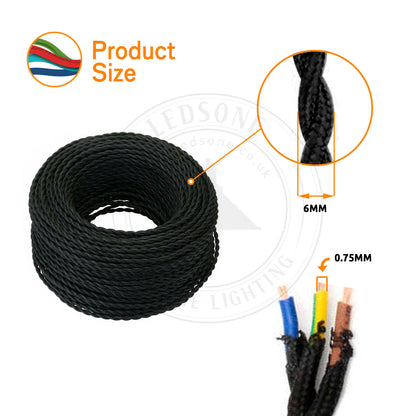 Yellow Twisted Vintage fabric Cable Flex0.75mm 3 Core