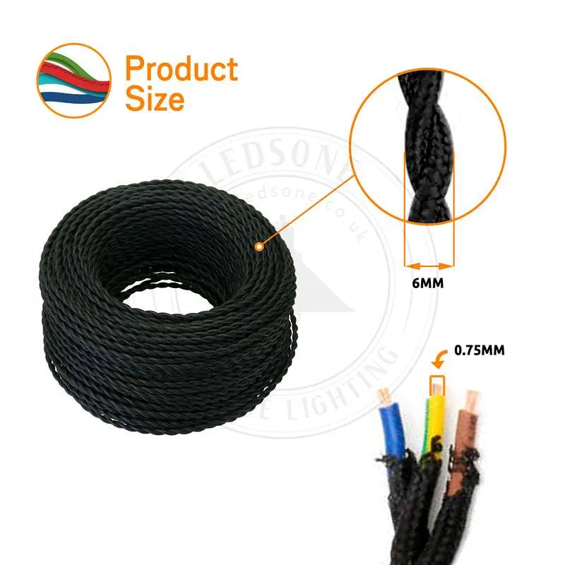 Vintage  Twisted Vintage fabric Cable Flex 0.75mm 3 Core
