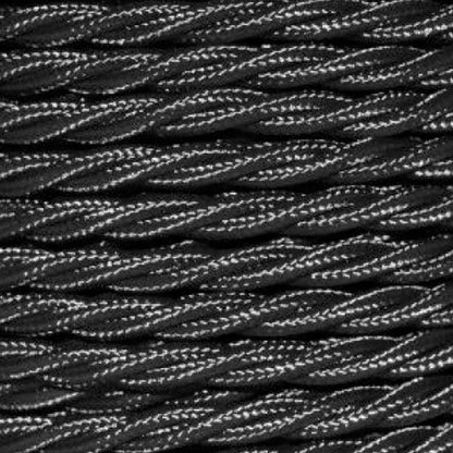 Black Twisted Vintage fabric Lamp cords Flex0.75mm 3 Core