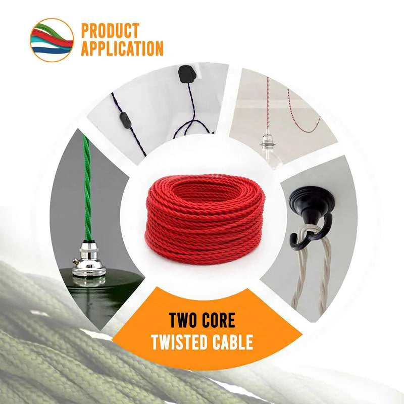 Two core twisted Italian braided cable for unique electrical wiring,