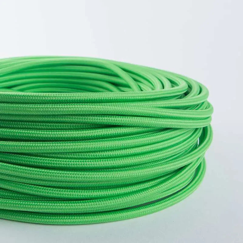 Light Green Vintage Fabric Round 3 core Italian Braided Cable