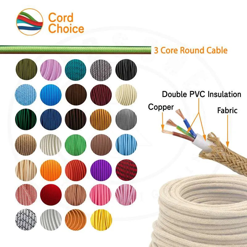 Orange Vintage Fabric Round 3 core Italian Braided Cable