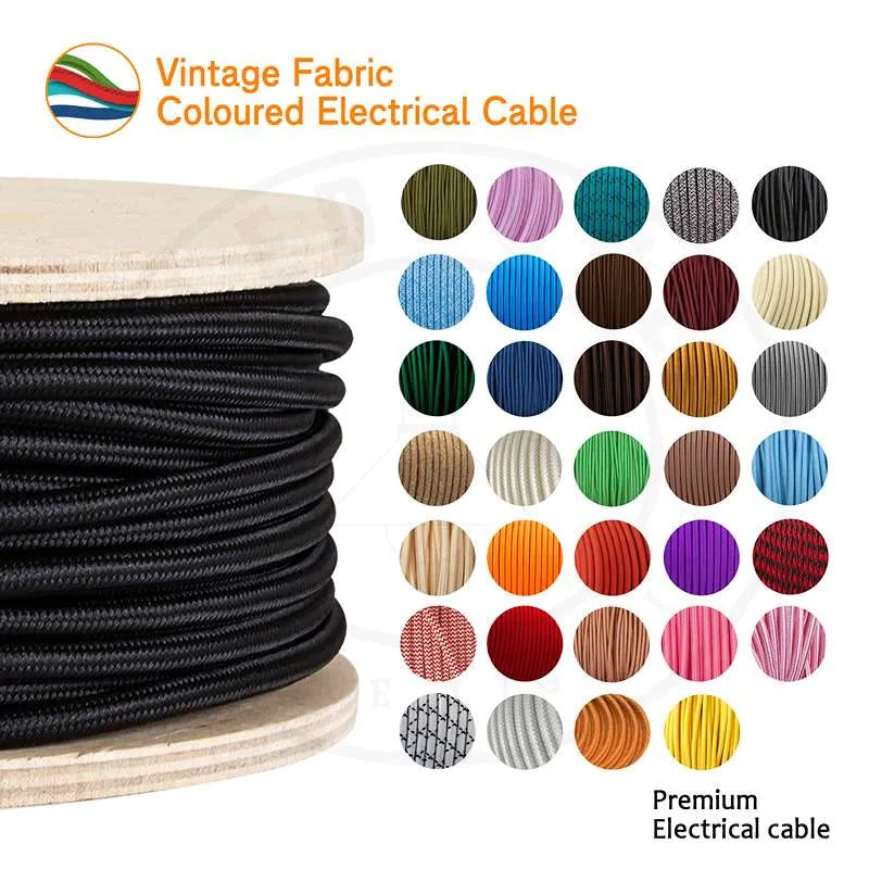Hemp Vintage Fabric Round 3 core Italian Braided Cable