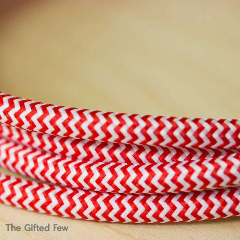 Red And White Vintage Fabric Round 3 core Italian Braided