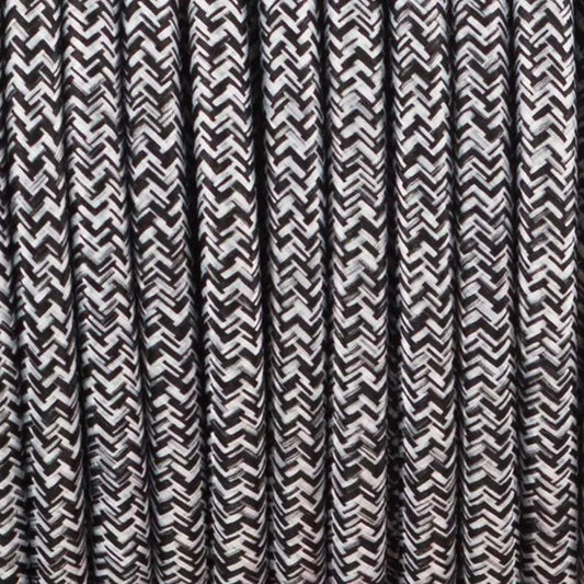 Black+White+Grey Multi Tweed Vintage Fabric Round 3 core Italian Braided Cable