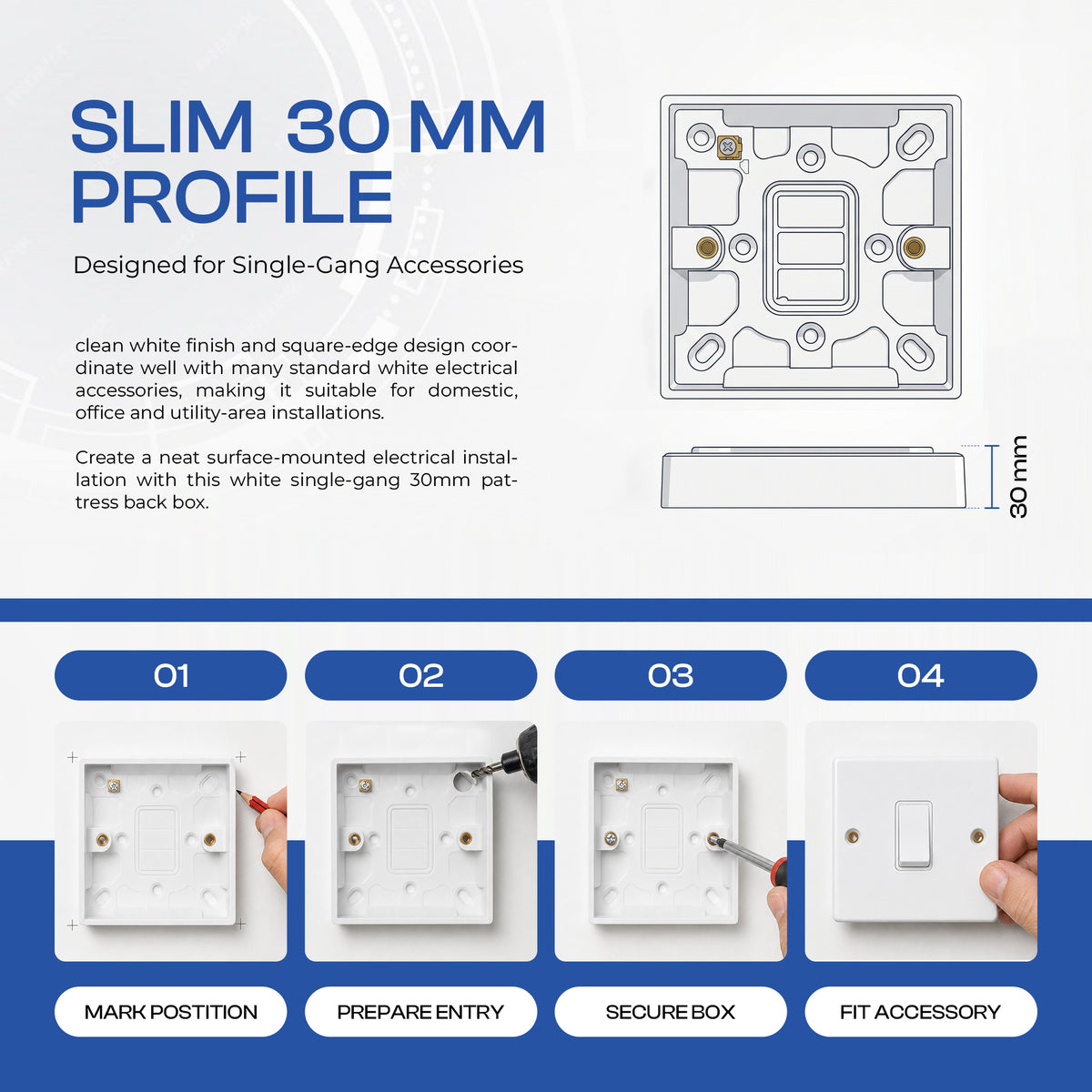 White Pattress Box 1 or 2 Gang Surface Mount Back Box~4070