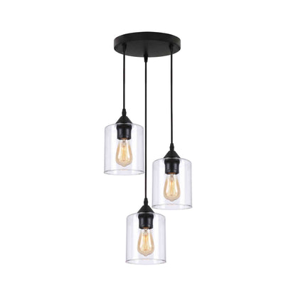 3 Light Pendant, Black Wire Cage or Clear Glass Shades, E27~4088