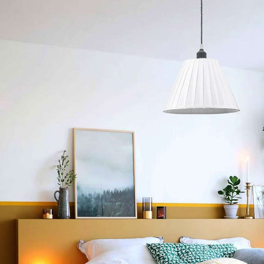  Modern Pendant Light with metal fabric white lampshade- Application image