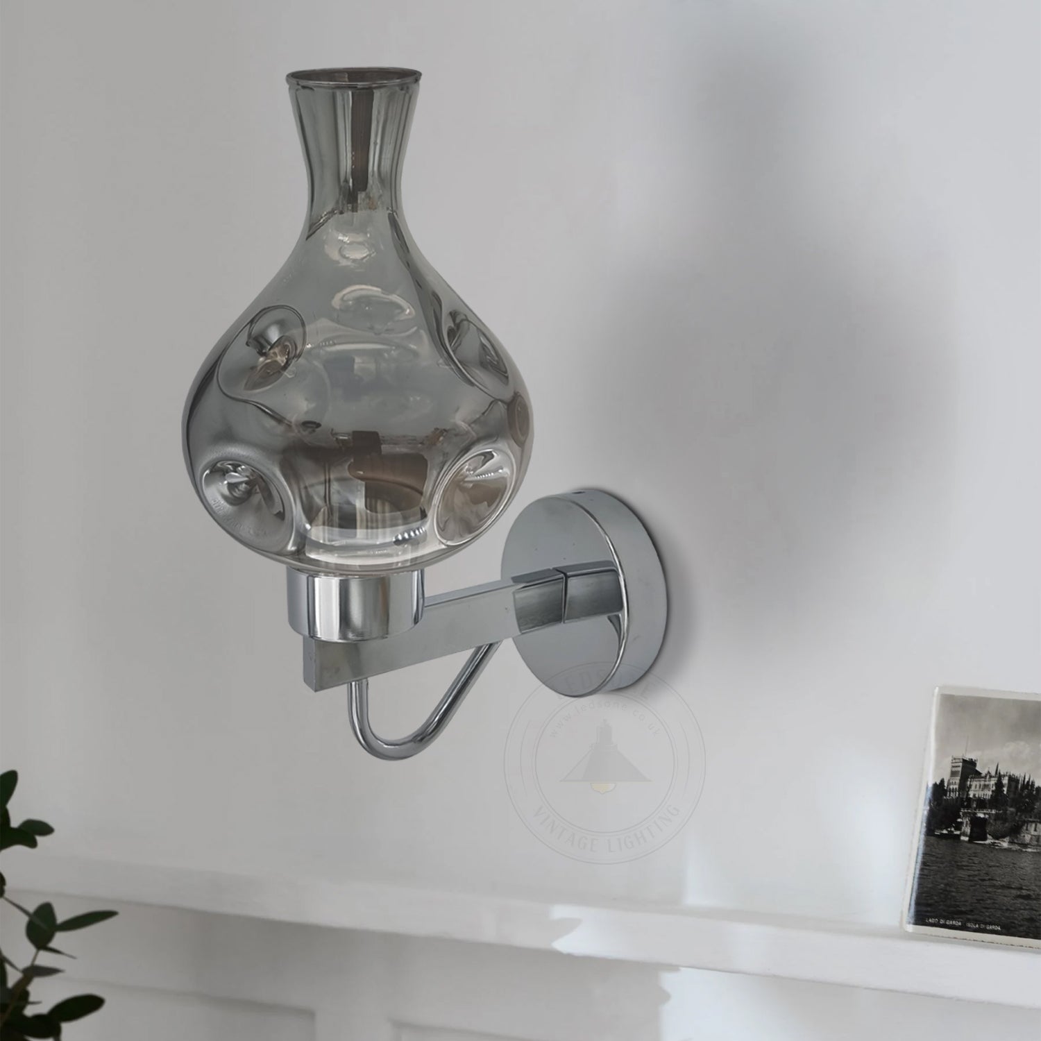 Modern Wall Light with Smoked Glass Chrome Plate & Vase Shape - Application Image 2