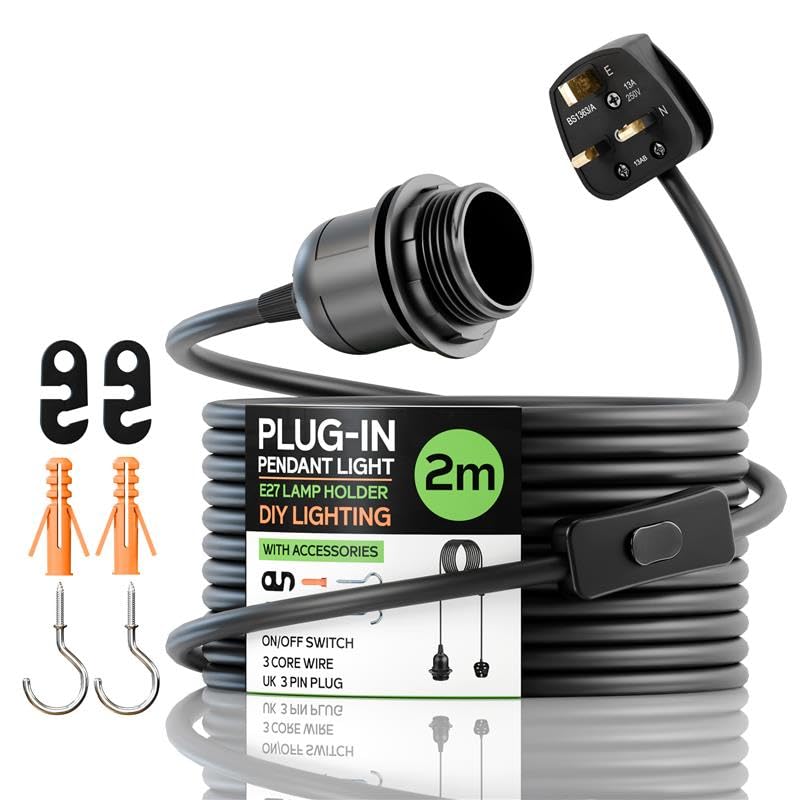 Plug in Pendant Light 2m/4.5m Cable E27 Lamp Holder~4119