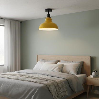 Curvy Metal Shade Ceiling Light, Semi Flush Mount Fixture, E26 Black Holder
