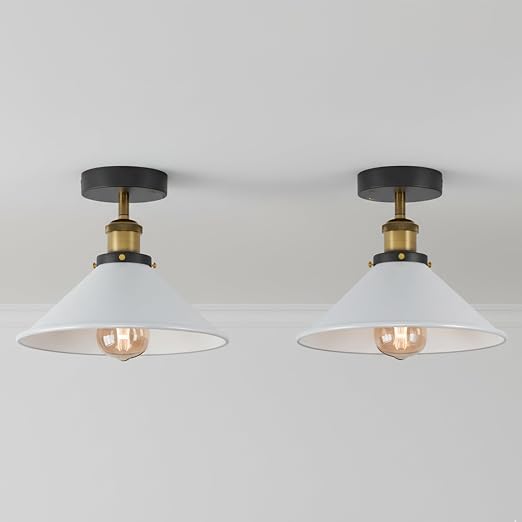 22cm Cone Ceiling Light E27 Semi Flush 2 Pack ~4099