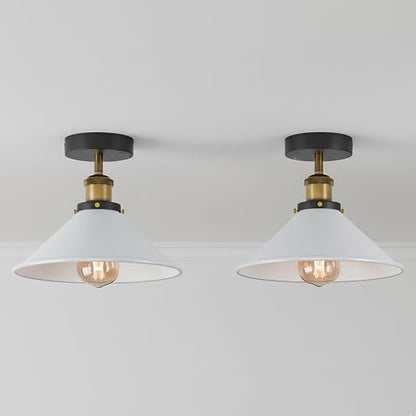 22cm Cone Ceiling Light E27 Semi Flush 2 Pack ~4099