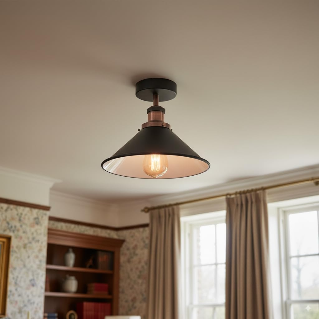 black metal cone ceiling light