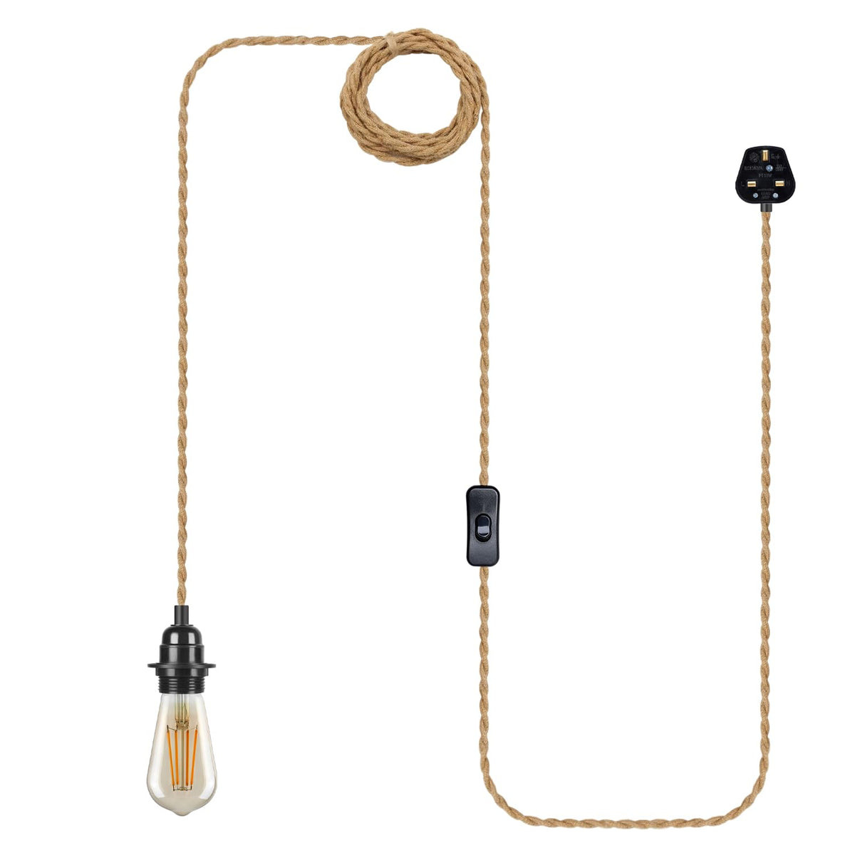 Hemp Rope Light Plug in Pendant Lighting with Bulb~4118