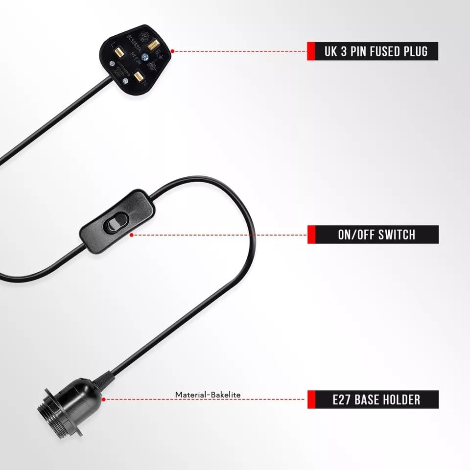 Plug in Pendant Light 2m/4.5m Cable E27 Lamp Holder~4119