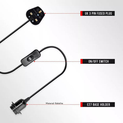 Plug in Pendant Light 2m/4.5m Cable E27 Lamp Holder~4119