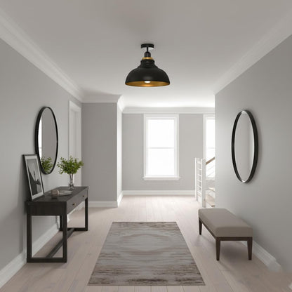 Curvy Metal Shade Ceiling Light, Semi Flush Mount Fixture, E26 Black Holder