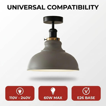Curvy Metal Shade Ceiling Light, Semi Flush Mount Fixture, E26 Black Holder