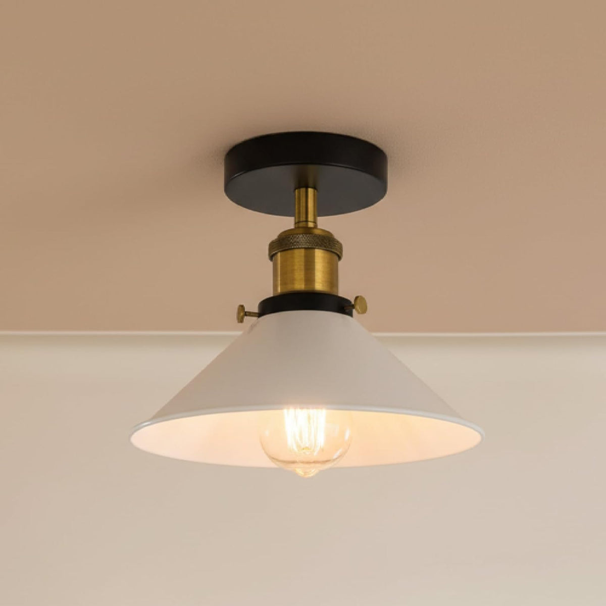 Semi Flush Ceiling Light 22cm Cone Shade E27 with Bulb ~4126