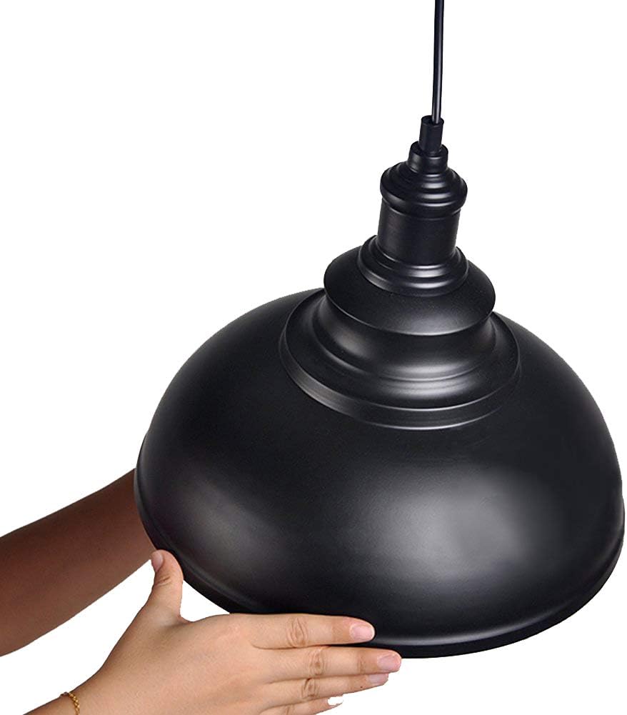 Curved Industrial Pendant Light Shade – Black Metal, 29cm, Set of 2~4052