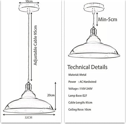 Semi Curvy Pendant Light Retro  E27 32cm Metal Shade~4138
