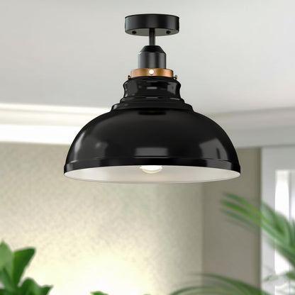 Curvy Metal Shade Ceiling Light, Semi Flush Mount Fixture, E26 Black Holder