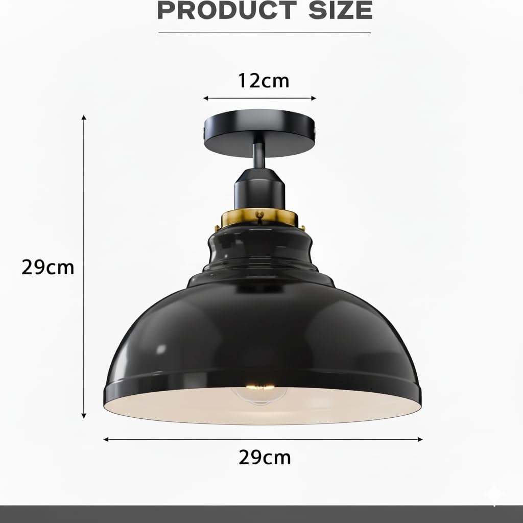 Curvy Metal Shade Ceiling Light, Semi Flush Mount Fixture, E26 Black Holder
