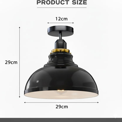 Curvy Metal Shade Ceiling Light, Semi Flush Mount Fixture, E26 Black Holder