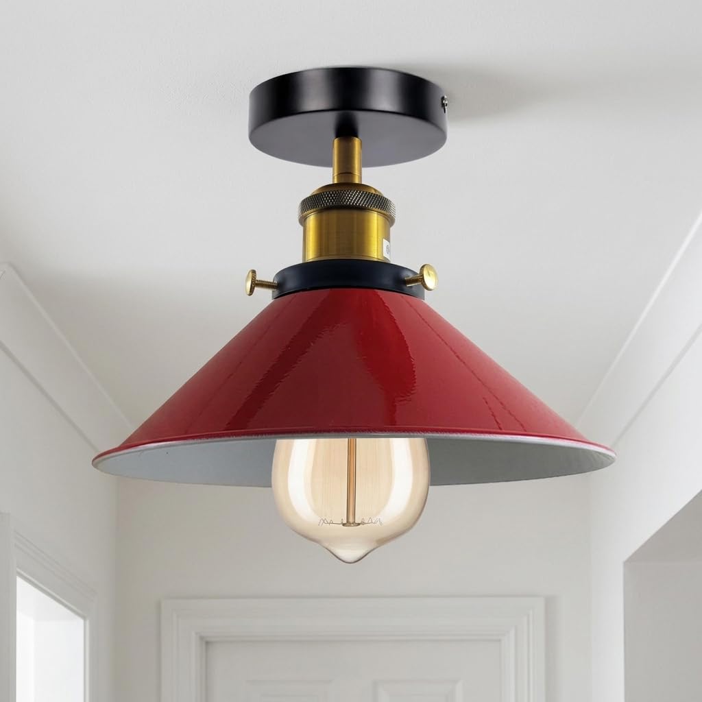 Semi Flush Ceiling Light 22cm Cone Shade E27 with Bulb ~4126