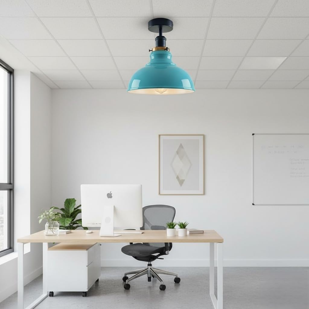 Curvy Metal Shade Ceiling Light, Semi Flush Mount Fixture, E26 Black Holder