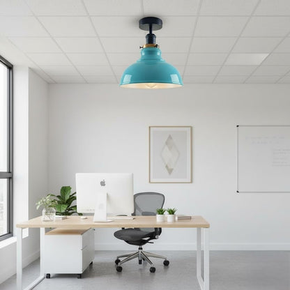 Curvy Metal Shade Ceiling Light, Semi Flush Mount Fixture, E26 Black Holder